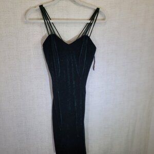 Vtg Dollar Maxi Dress Womens Small Green Velvet Velour Spaghetti Strap Formal